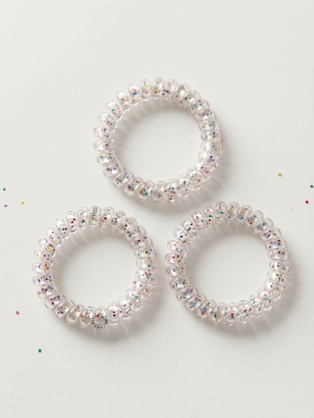 Set of 3 Clear Confetti Spiral Hair Ties